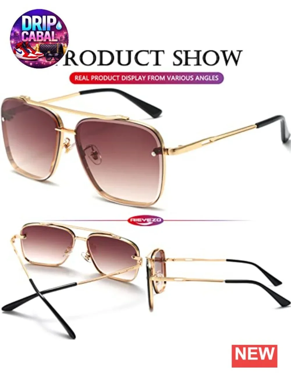 Oversized Square Metal Frame Sunglasses